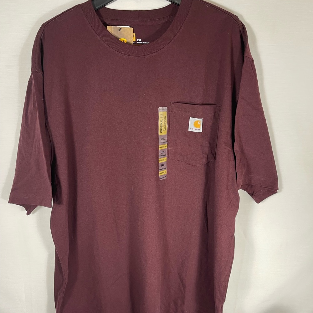NWT Carhartt K87 Short Sleeve Maroon Pocket Tee 2XL Original Fit